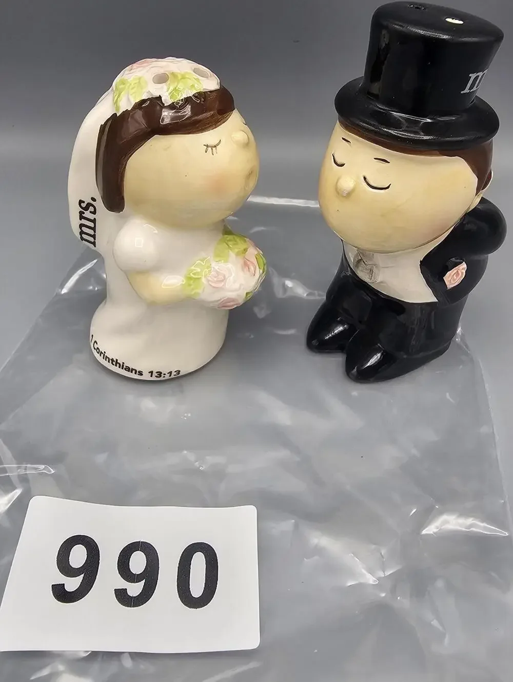 Mr. and Mrs. Wedding Couple Ceramic Salt and Pepper Shakers